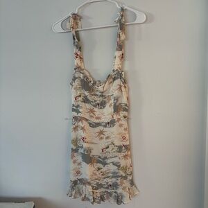 Reformation Cream Floral Mini Dress with Gray and Tan Print